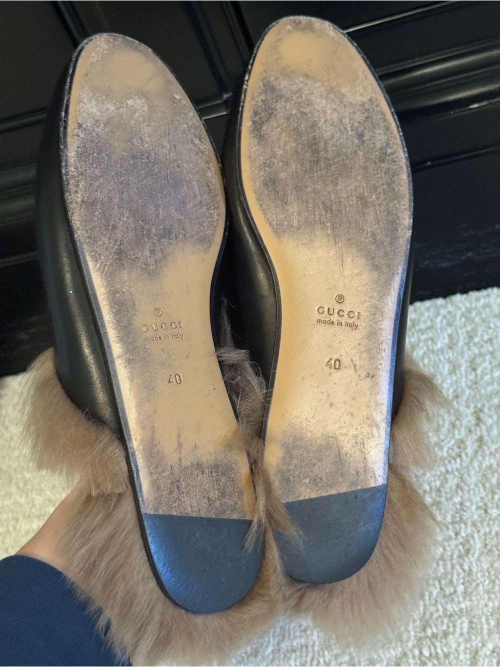 Gucci Princetown Fur-Lined Horsebit Leather Loafers/Mules 40 - Picture 4 of 5